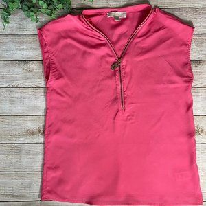 Michael Kors 1/4 zip tank Sleeveless Blouse Casual Office Size Small Pink Salmon